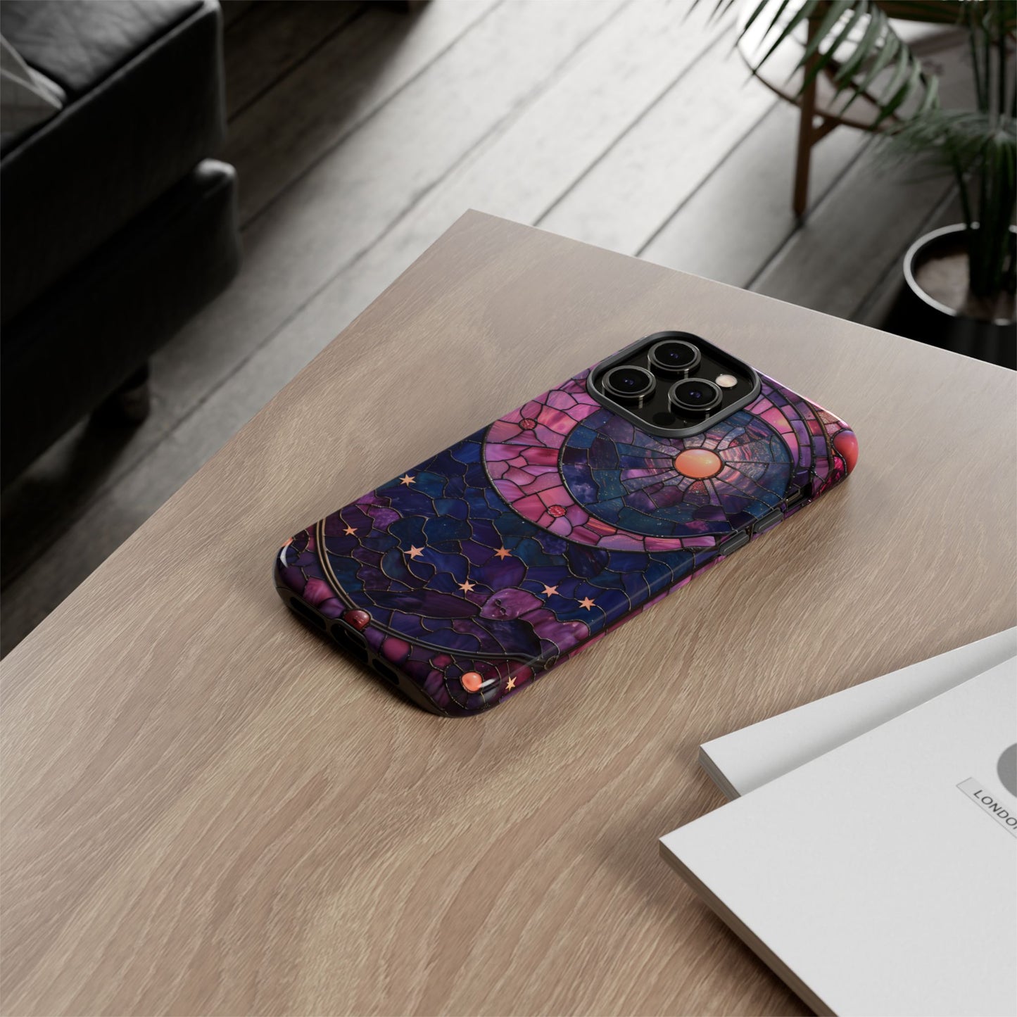 Pink Moon Tough Phone Cases in  Stained Glass Design