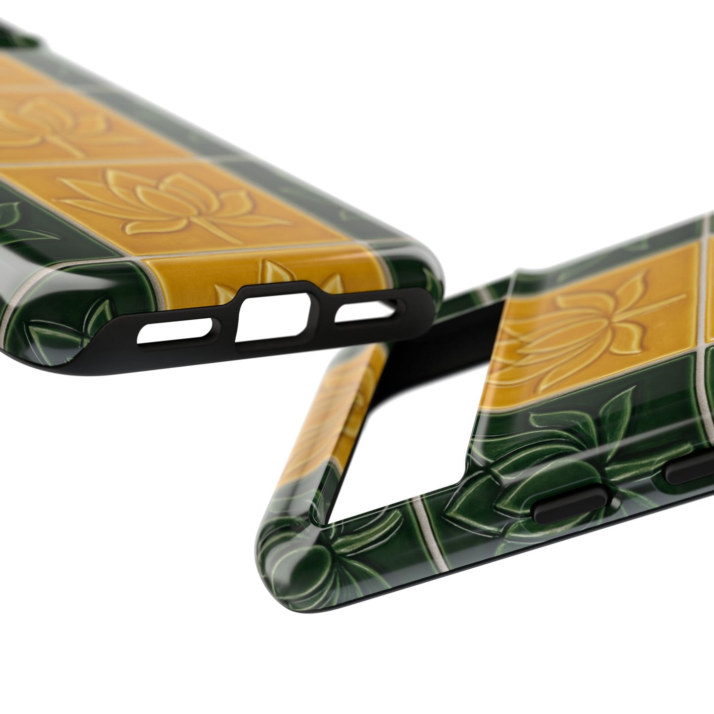 Tough Phone Cases - Mustard Yellow & Green Ceramic Tile From Caldas Da Rhaina, Portugal
