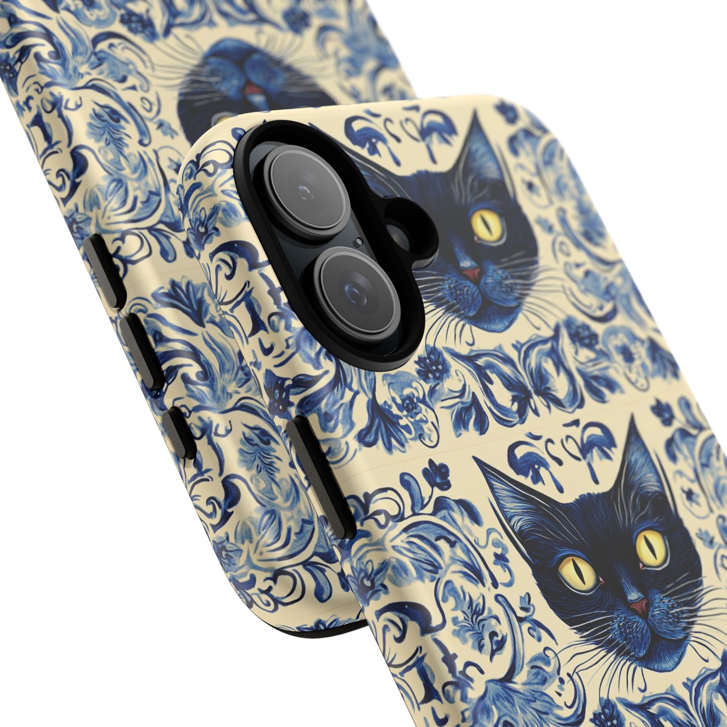 Tough Phone Case - Mediterranean Tile Motif With Blue Cats