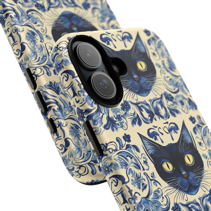 Tough Phone Case - Mediterranean Tile Motif With Blue Cats