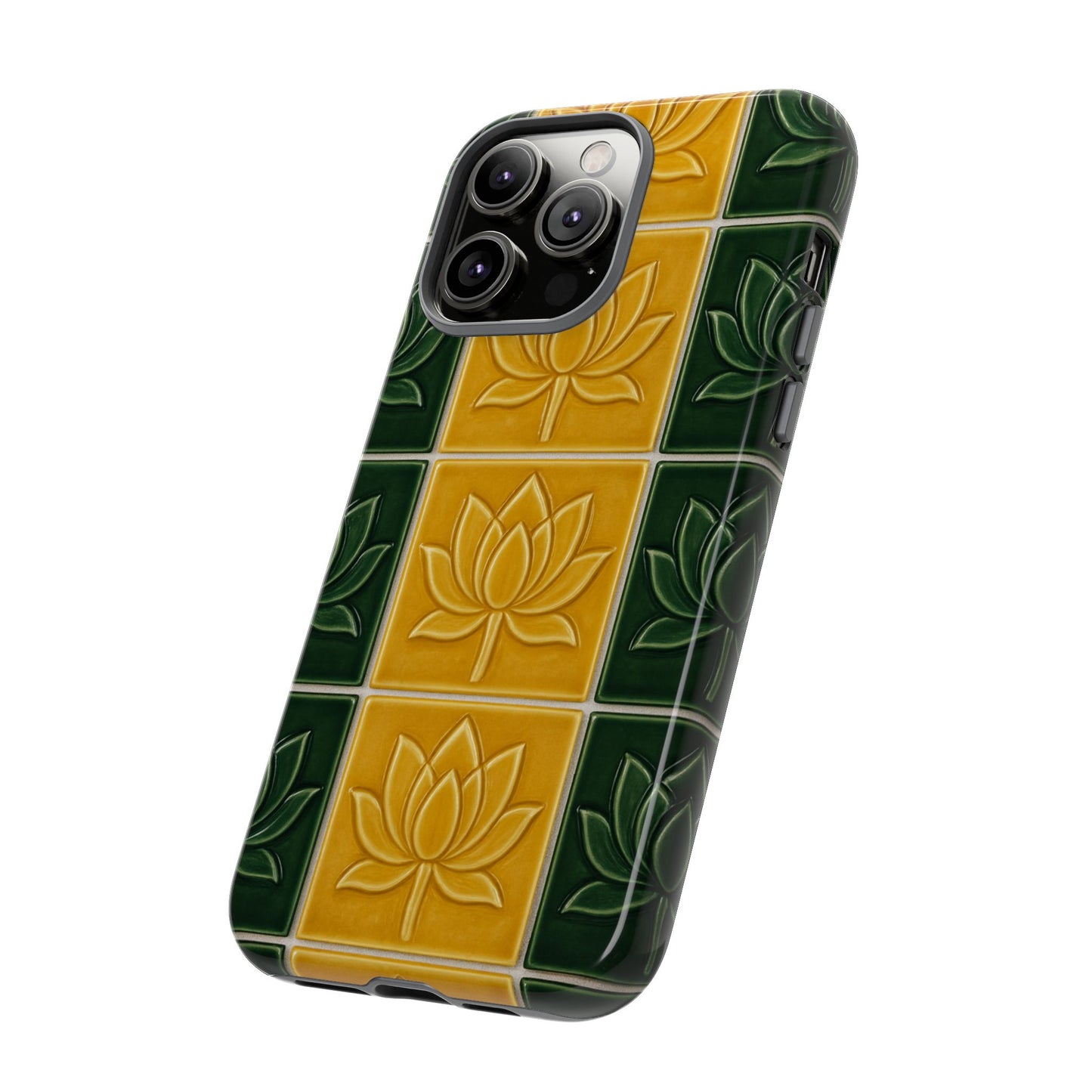 Tough Phone Cases - Mustard Yellow & Green Ceramic Tile From Caldas Da Rhaina, Portugal