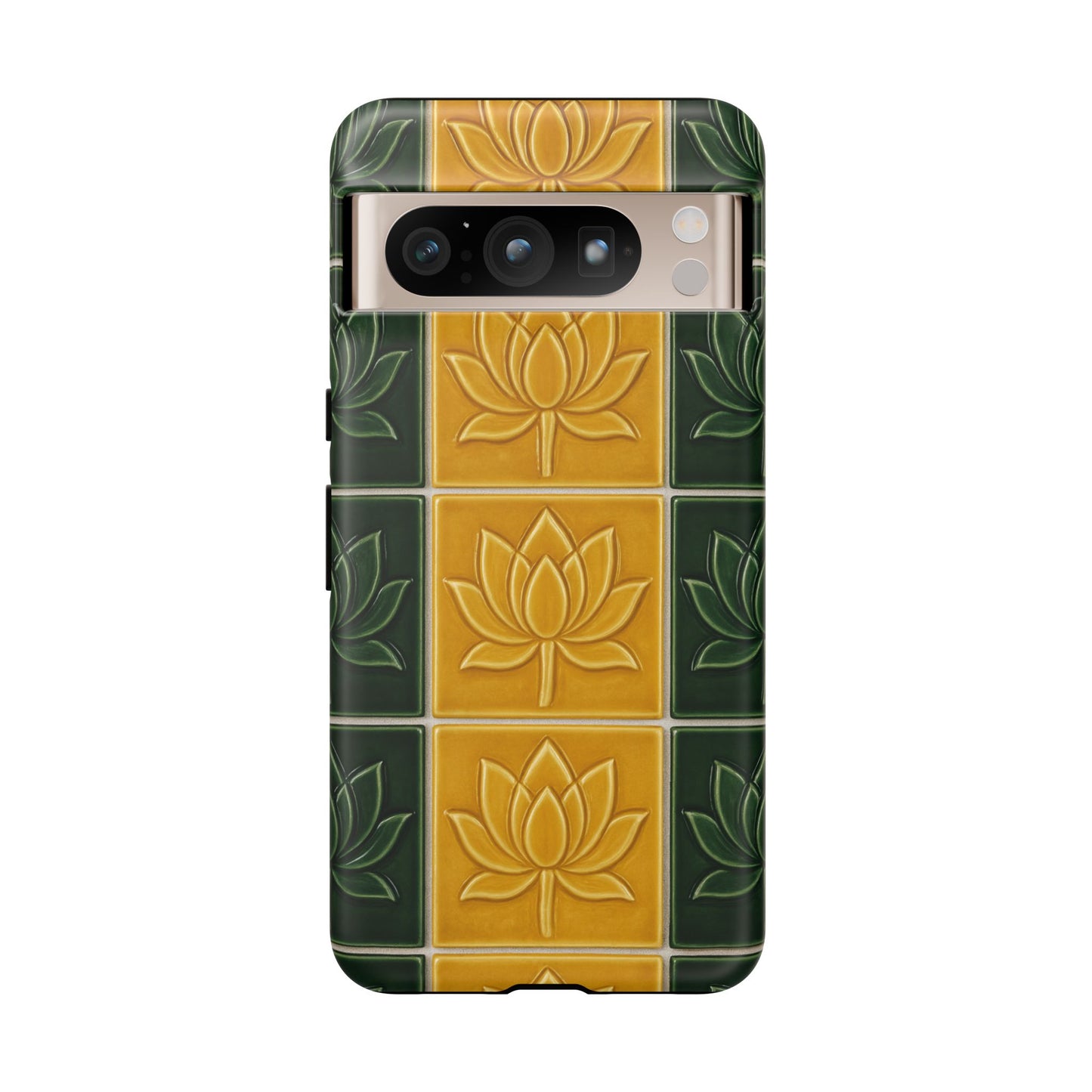 Tough Phone Cases - Mustard Yellow & Green Ceramic Tile From Caldas Da Rhaina, Portugal