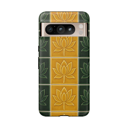 Tough Phone Cases - Mustard Yellow & Green Ceramic Tile From Caldas Da Rhaina, Portugal