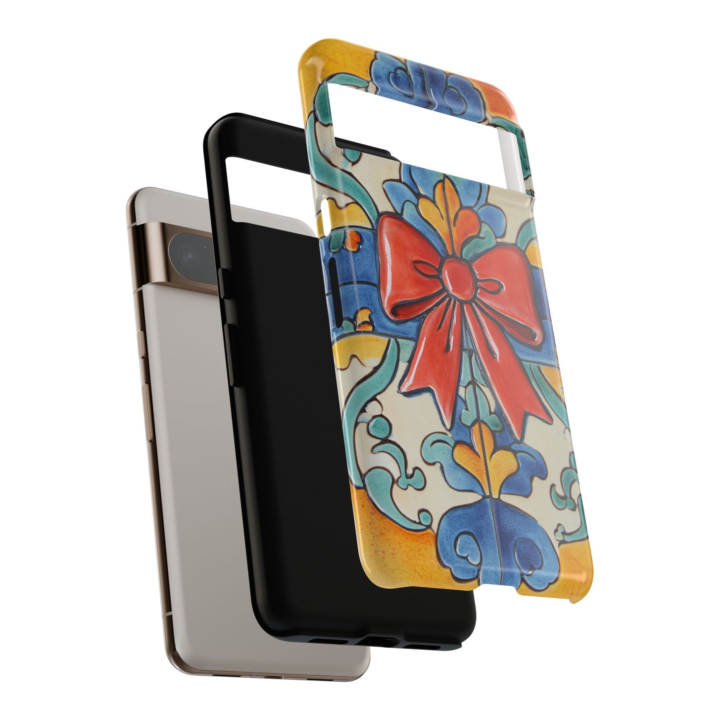 Colourful Ceramic Tile Design Phone Case With Red Bow