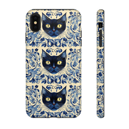Tough Phone Case - Mediterranean Tile Motif With Blue Cats