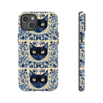 Tough Phone Case - Mediterranean Tile Motif With Blue Cats
