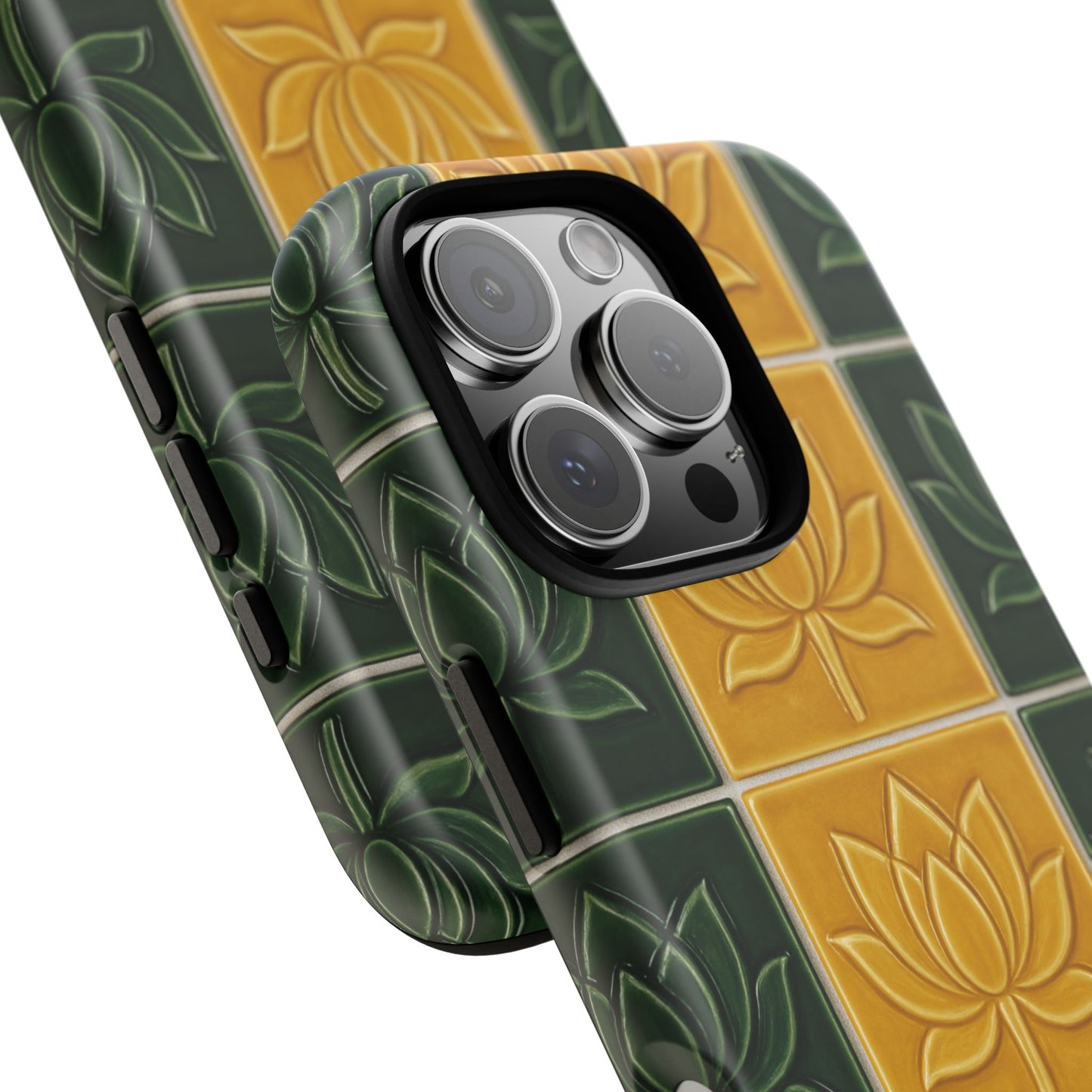 Tough Phone Cases - Mustard Yellow & Green Ceramic Tile From Caldas Da Rhaina, Portugal