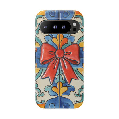 Colourful Ceramic Tile Design Phone Case With Red Bow