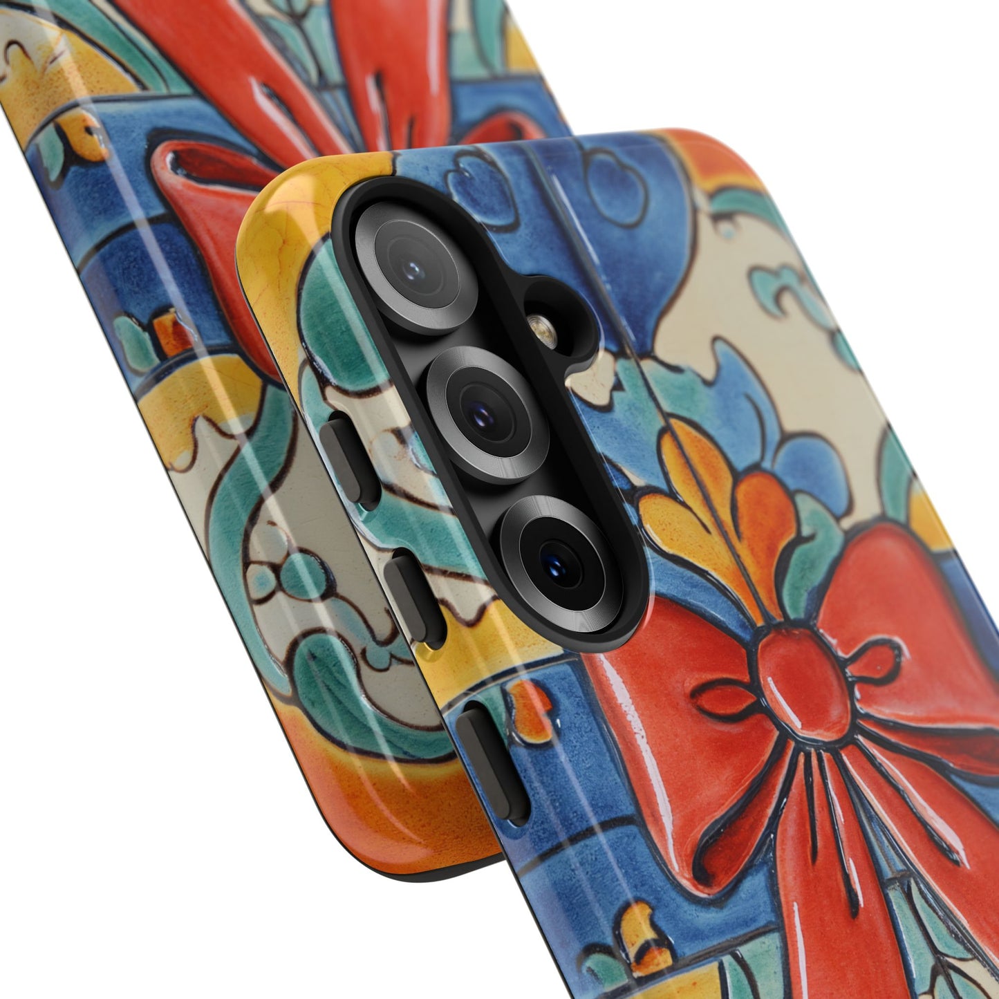 Colourful Ceramic Tile Design Phone Case With Red Bow