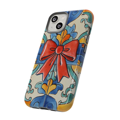 Colourful Ceramic Tile Design Phone Case With Red Bow