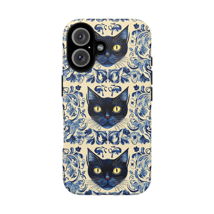 Tough Phone Case - Mediterranean Tile Motif With Blue Cats