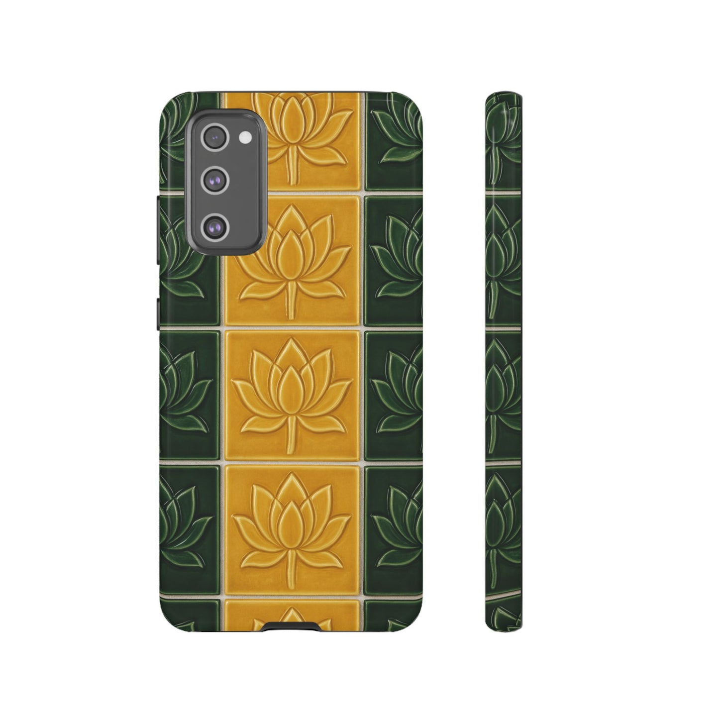 Tough Phone Cases - Mustard Yellow & Green Ceramic Tile From Caldas Da Rhaina, Portugal