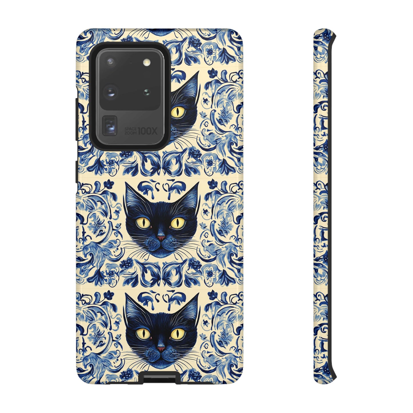 Tough Phone Case - Mediterranean Tile Motif With Blue Cats