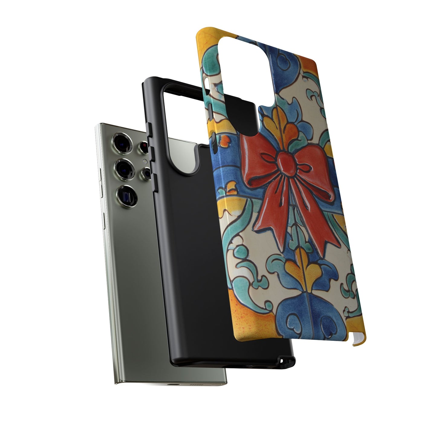 Colourful Ceramic Tile Design Phone Case With Red Bow