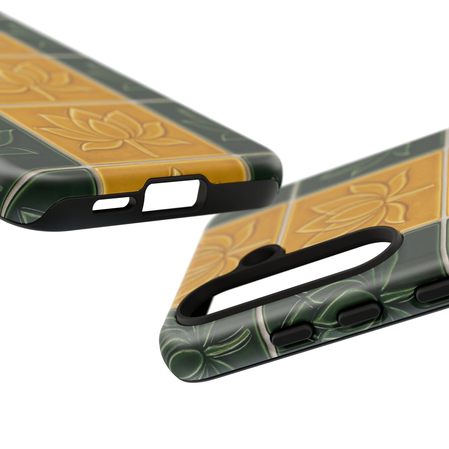 Tough Phone Cases - Mustard Yellow & Green Ceramic Tile From Caldas Da Rhaina, Portugal