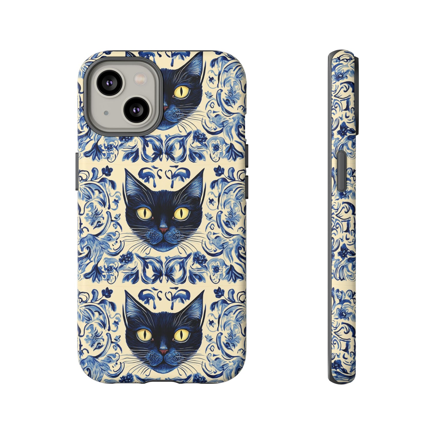 Tough Phone Case - Mediterranean Tile Motif With Blue Cats