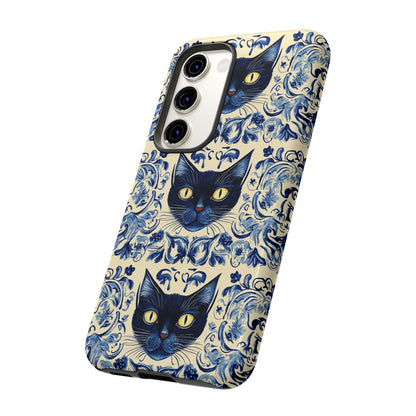 Tough Phone Case - Mediterranean Tile Motif With Blue Cats