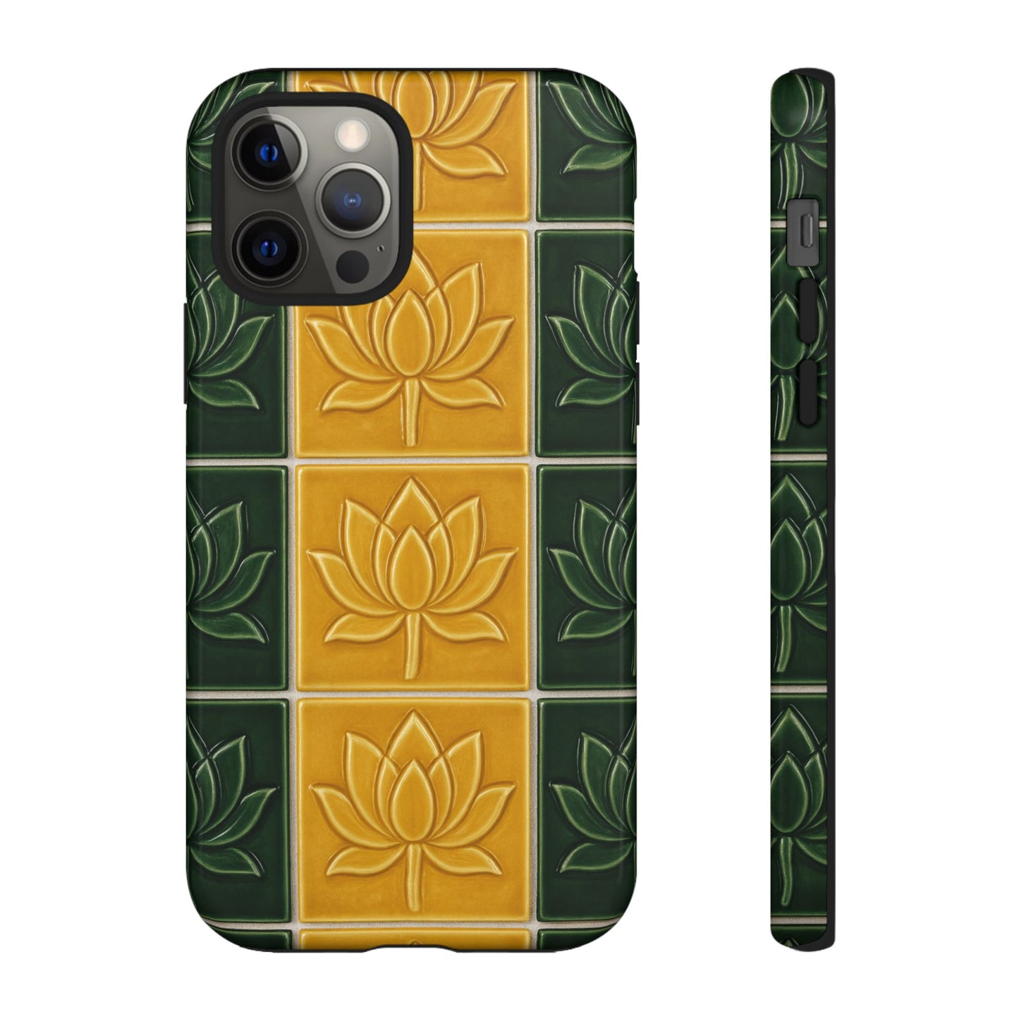 Tough Phone Cases - Mustard Yellow & Green Ceramic Tile From Caldas Da Rhaina, Portugal