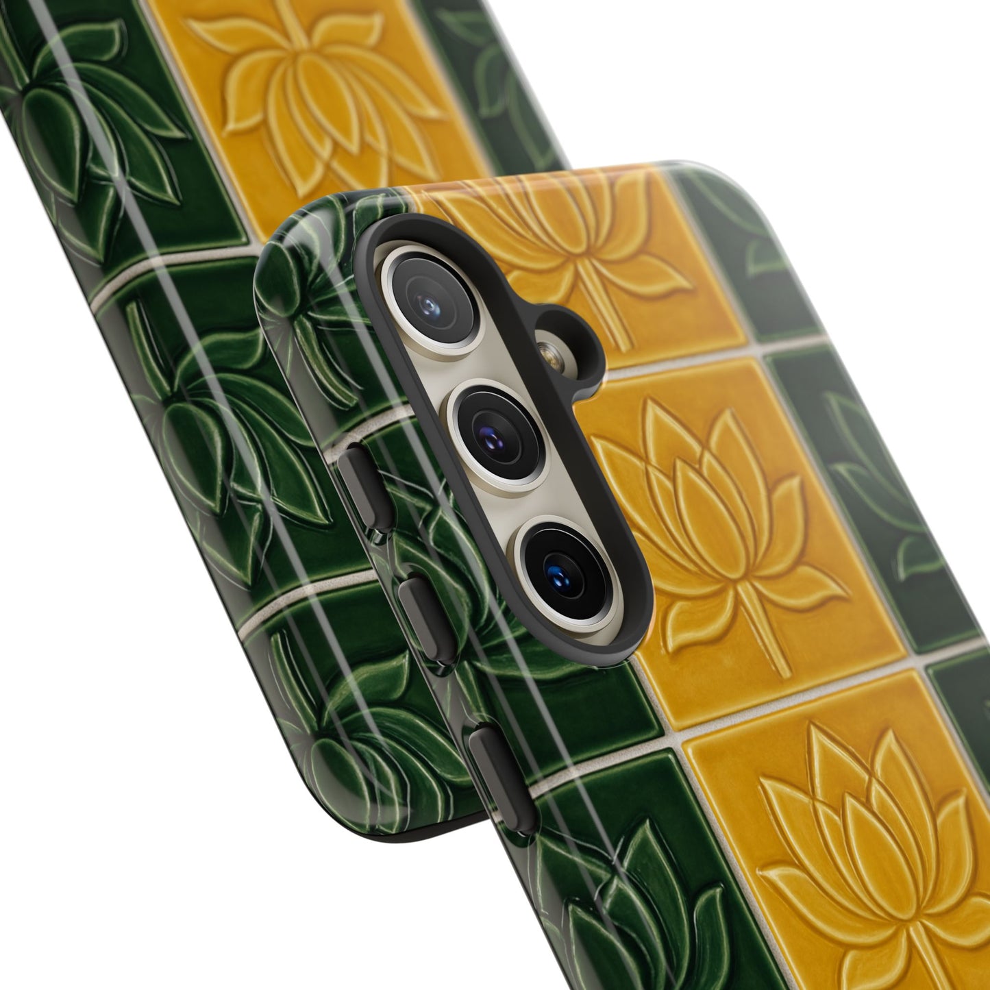 Tough Phone Cases - Mustard Yellow & Green Ceramic Tile From Caldas Da Rhaina, Portugal