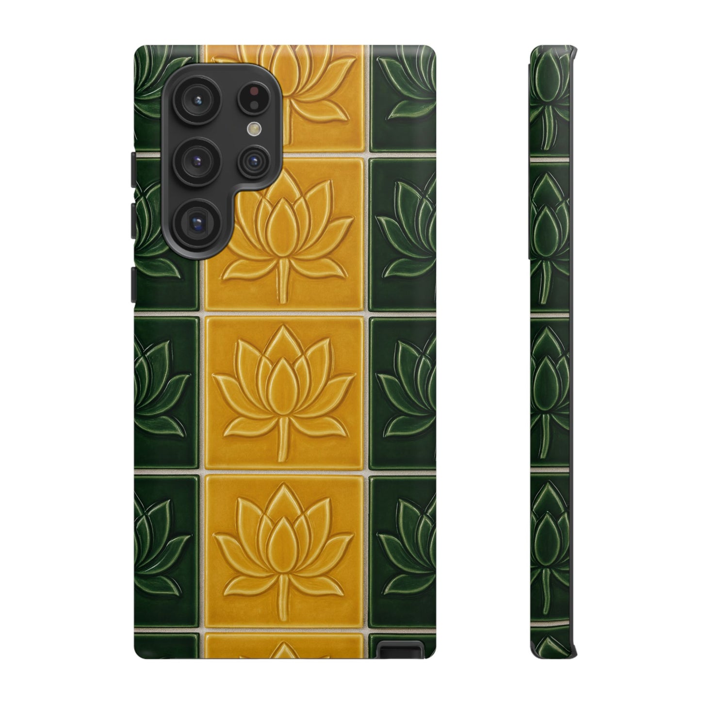 Tough Phone Cases - Mustard Yellow & Green Ceramic Tile From Caldas Da Rhaina, Portugal