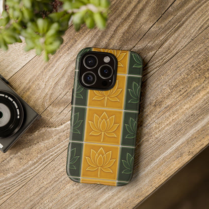 Tough Phone Cases - Mustard Yellow & Green Ceramic Tile From Caldas Da Rhaina, Portugal