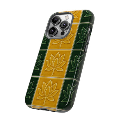 Tough Phone Cases - Mustard Yellow & Green Ceramic Tile From Caldas Da Rhaina, Portugal