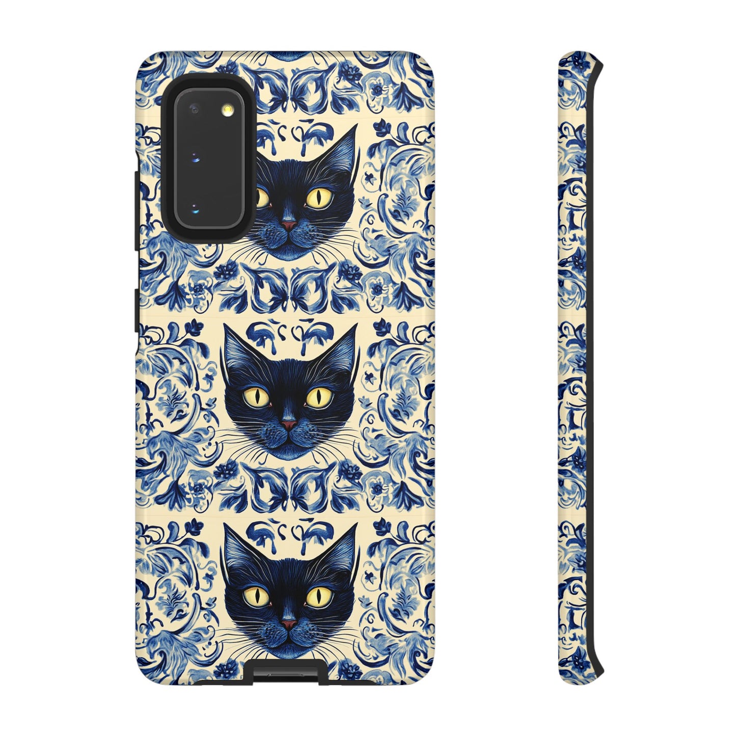 Tough Phone Case - Mediterranean Tile Motif With Blue Cats