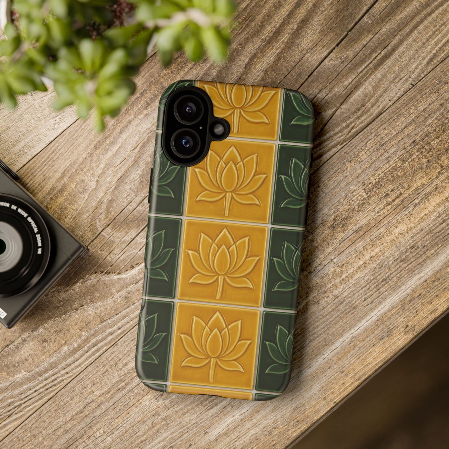 Tough Phone Cases - Mustard Yellow & Green Ceramic Tile From Caldas Da Rhaina, Portugal