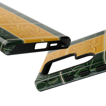 Tough Phone Cases - Mustard Yellow & Green Ceramic Tile From Caldas Da Rhaina, Portugal