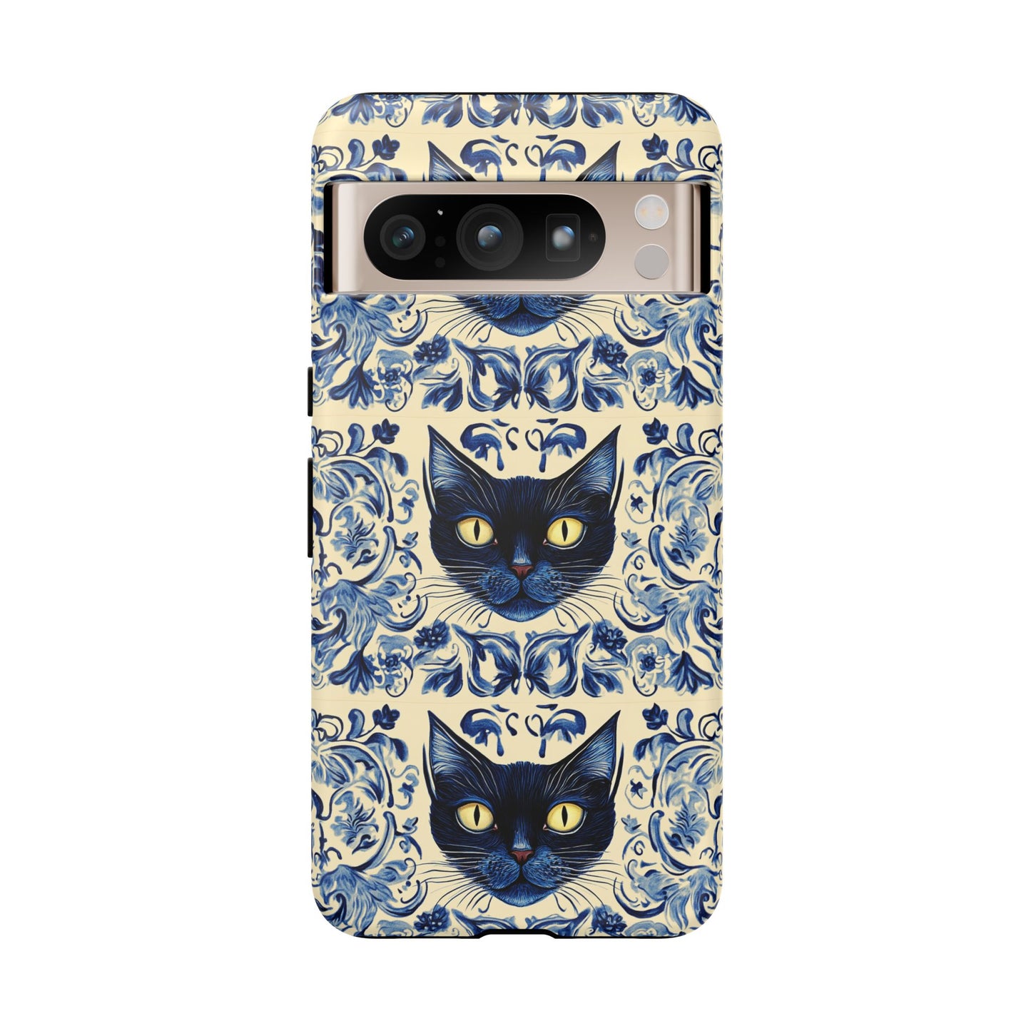 Tough Phone Case - Mediterranean Tile Motif With Blue Cats