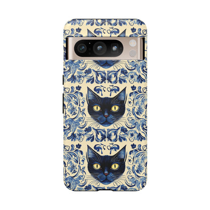 Tough Phone Case - Mediterranean Tile Motif With Blue Cats