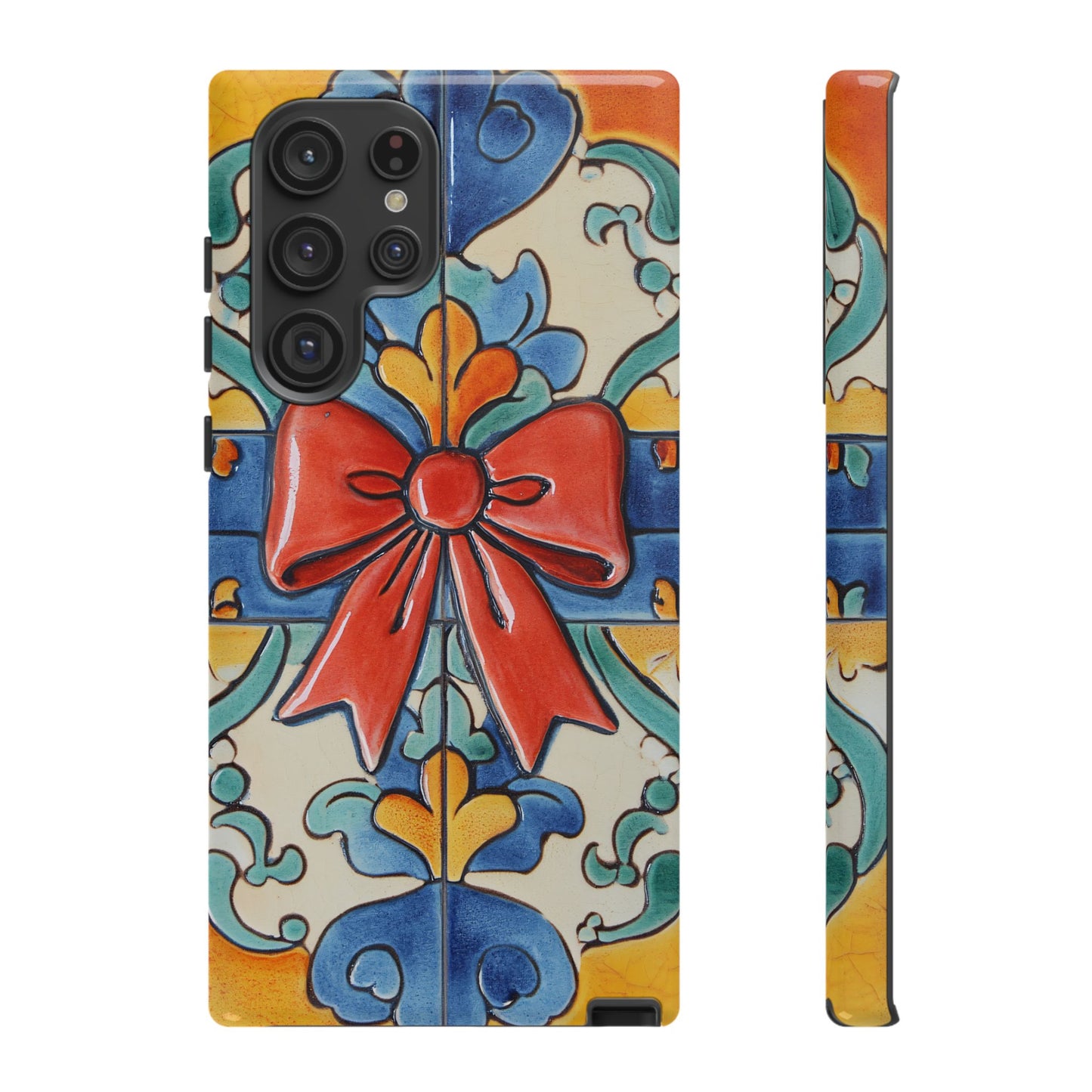 Colourful Ceramic Tile Design Phone Case With Red Bow