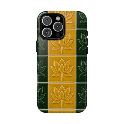 Tough Phone Cases - Mustard Yellow & Green Ceramic Tile From Caldas Da Rhaina, Portugal