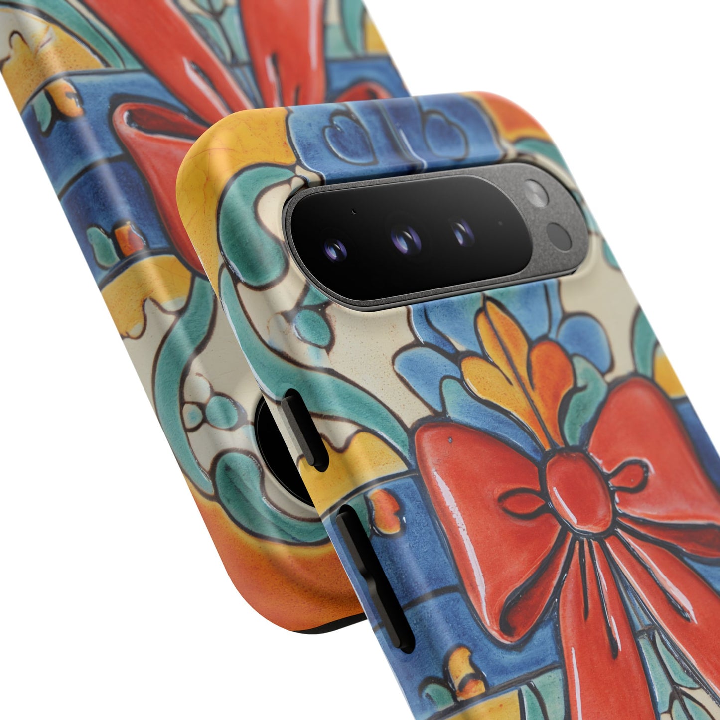 Colourful Ceramic Tile Design Phone Case With Red Bow