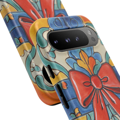 Colourful Ceramic Tile Design Phone Case With Red Bow