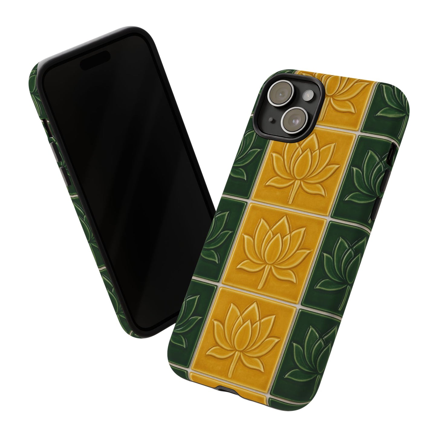 Tough Phone Cases - Mustard Yellow & Green Ceramic Tile From Caldas Da Rhaina, Portugal