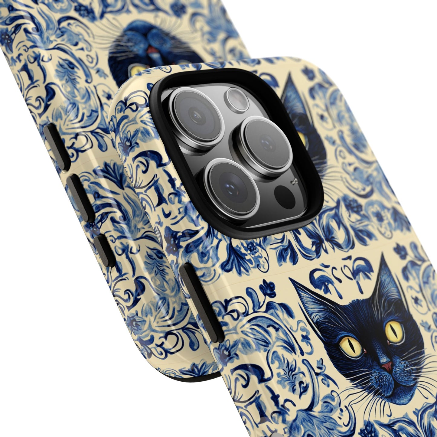 Tough Phone Case - Mediterranean Tile Motif With Blue Cats
