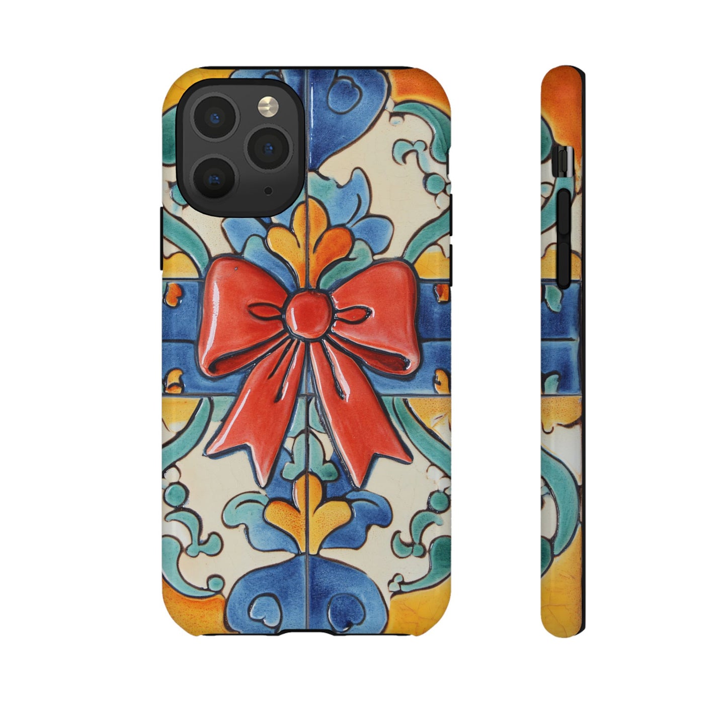 Colourful Ceramic Tile Design Phone Case With Red Bow