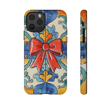 Colourful Ceramic Tile Design Phone Case With Red Bow
