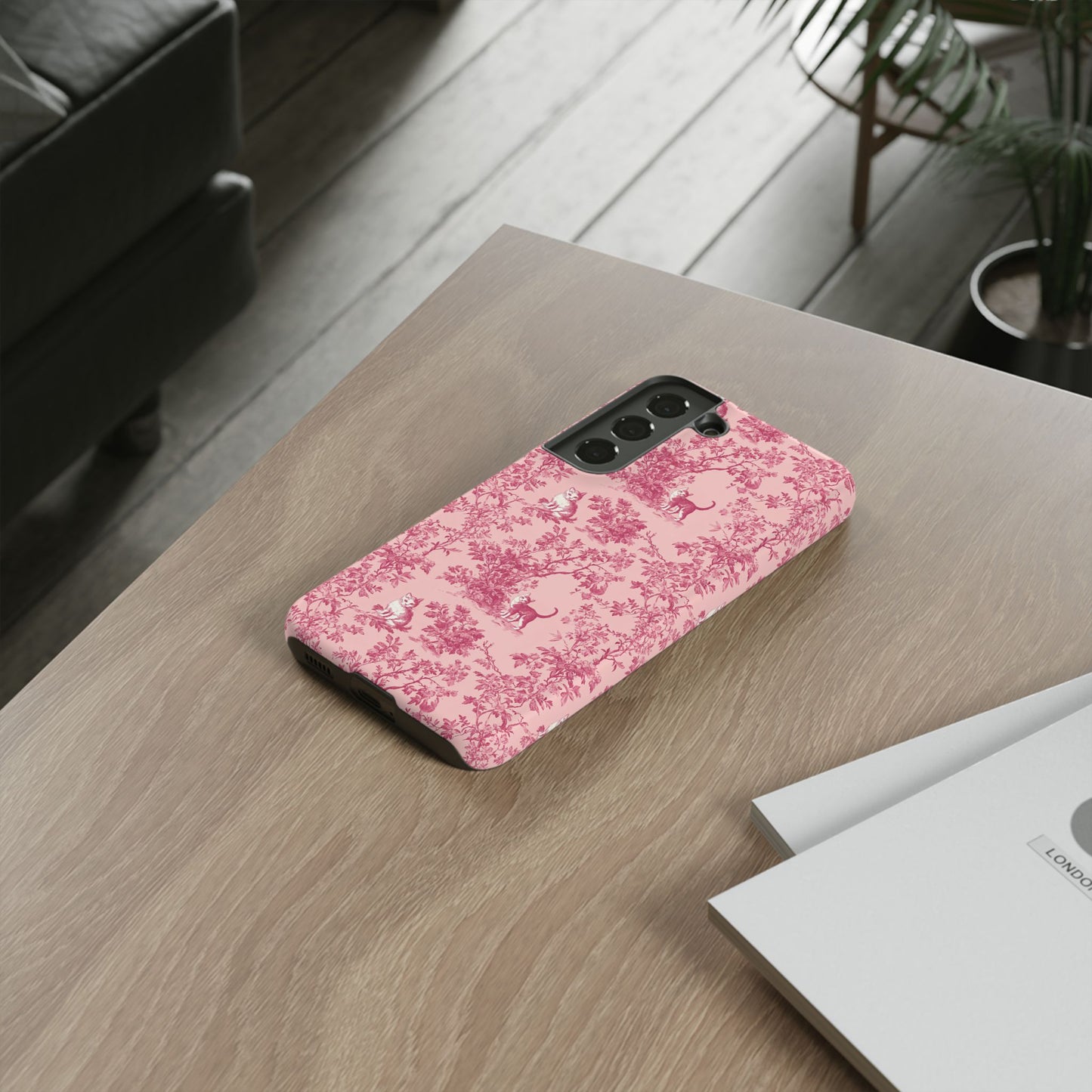 Tough Phone Cases - Cats in Pink Toile De Joyu Motif