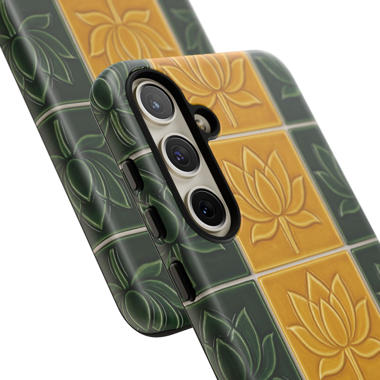 Tough Phone Cases - Mustard Yellow & Green Ceramic Tile From Caldas Da Rhaina, Portugal