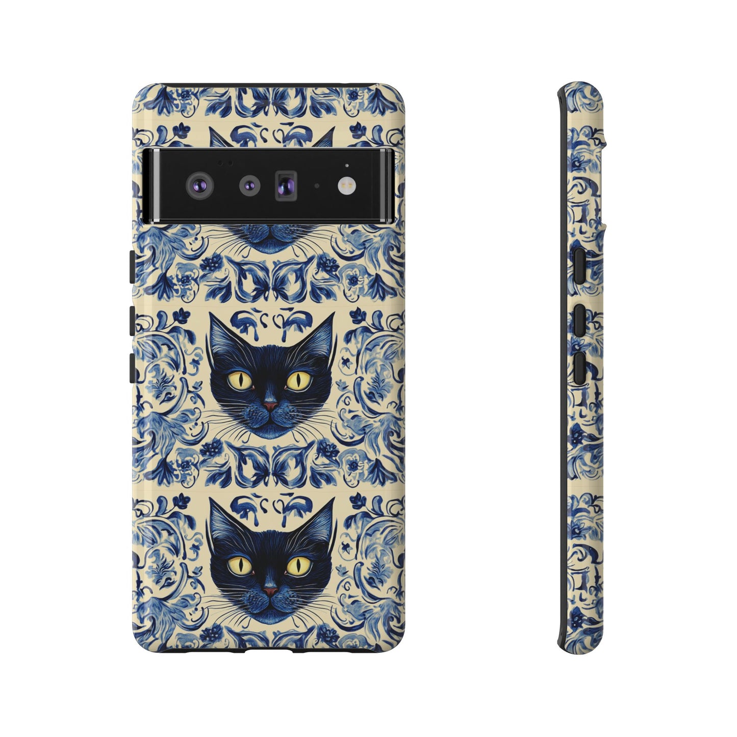 Tough Phone Case - Mediterranean Tile Motif With Blue Cats