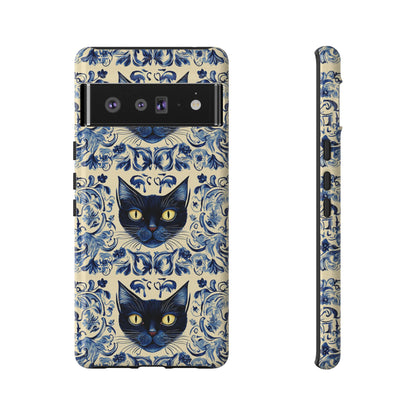Tough Phone Case - Mediterranean Tile Motif With Blue Cats