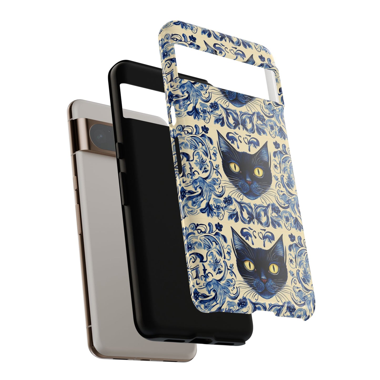 Tough Phone Case - Mediterranean Tile Motif With Blue Cats