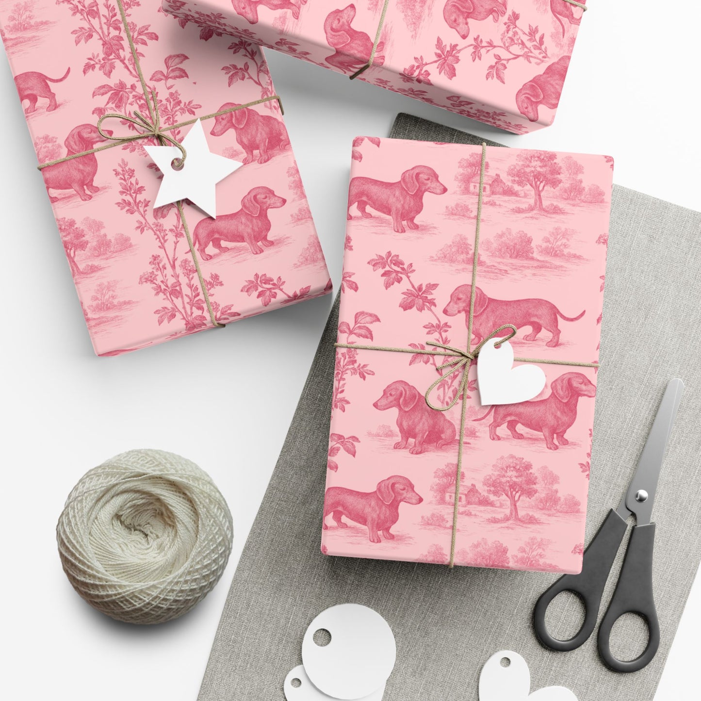 Dachshunds Gift Wrapping Paper in Pastel Pink Toile Aesthetic