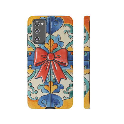 Colourful Ceramic Tile Design Phone Case With Red Bow