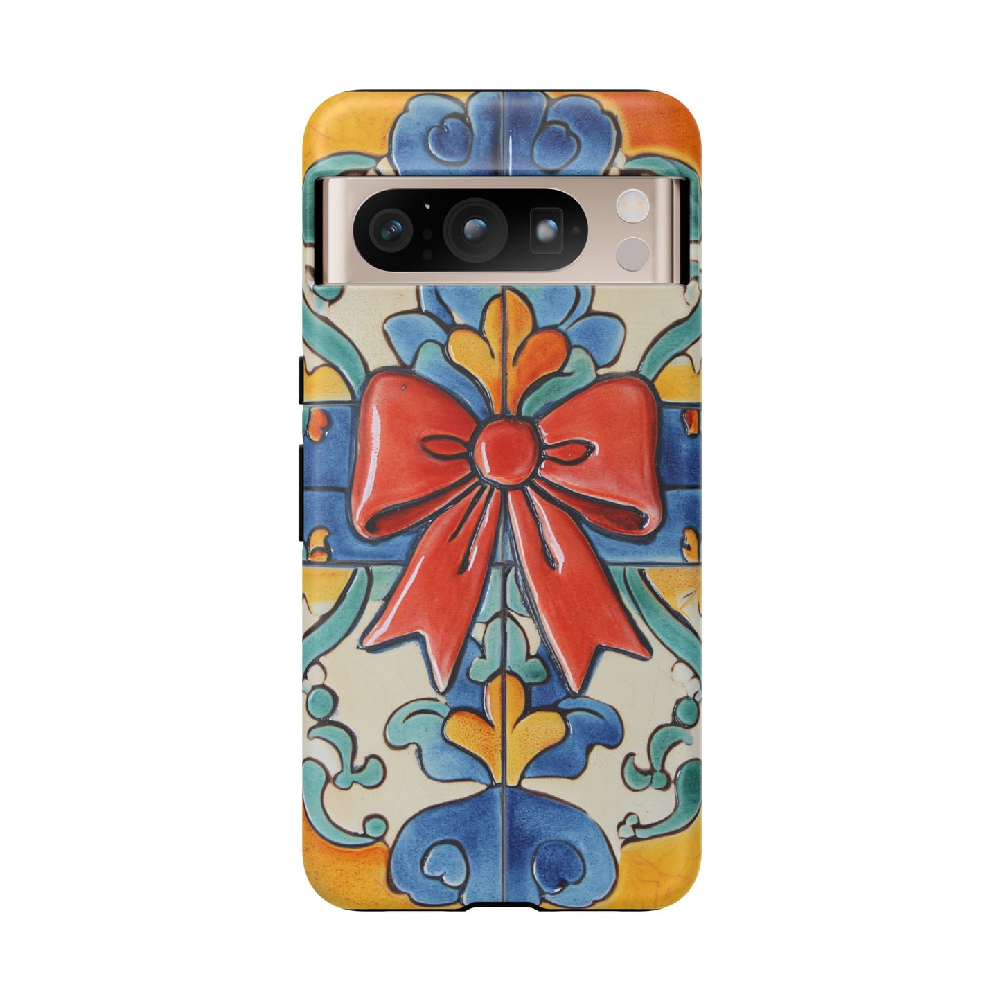 Colourful Ceramic Tile Design Phone Case With Red Bow