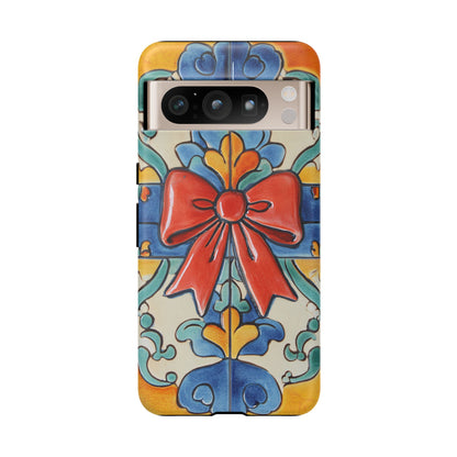 Colourful Ceramic Tile Design Phone Case With Red Bow