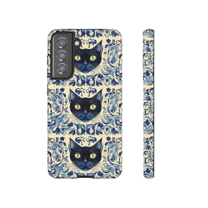 Tough Phone Case - Mediterranean Tile Motif With Blue Cats