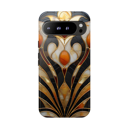Art Deco Stained Glass Phone Case – Elegant Gold & Black Design